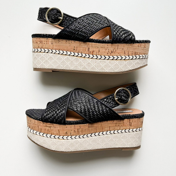 Zara Trafaluc Black Woven Cross Strap Slingback Platform Sandal Womens 36 / US 6 - Picture 5 of 11